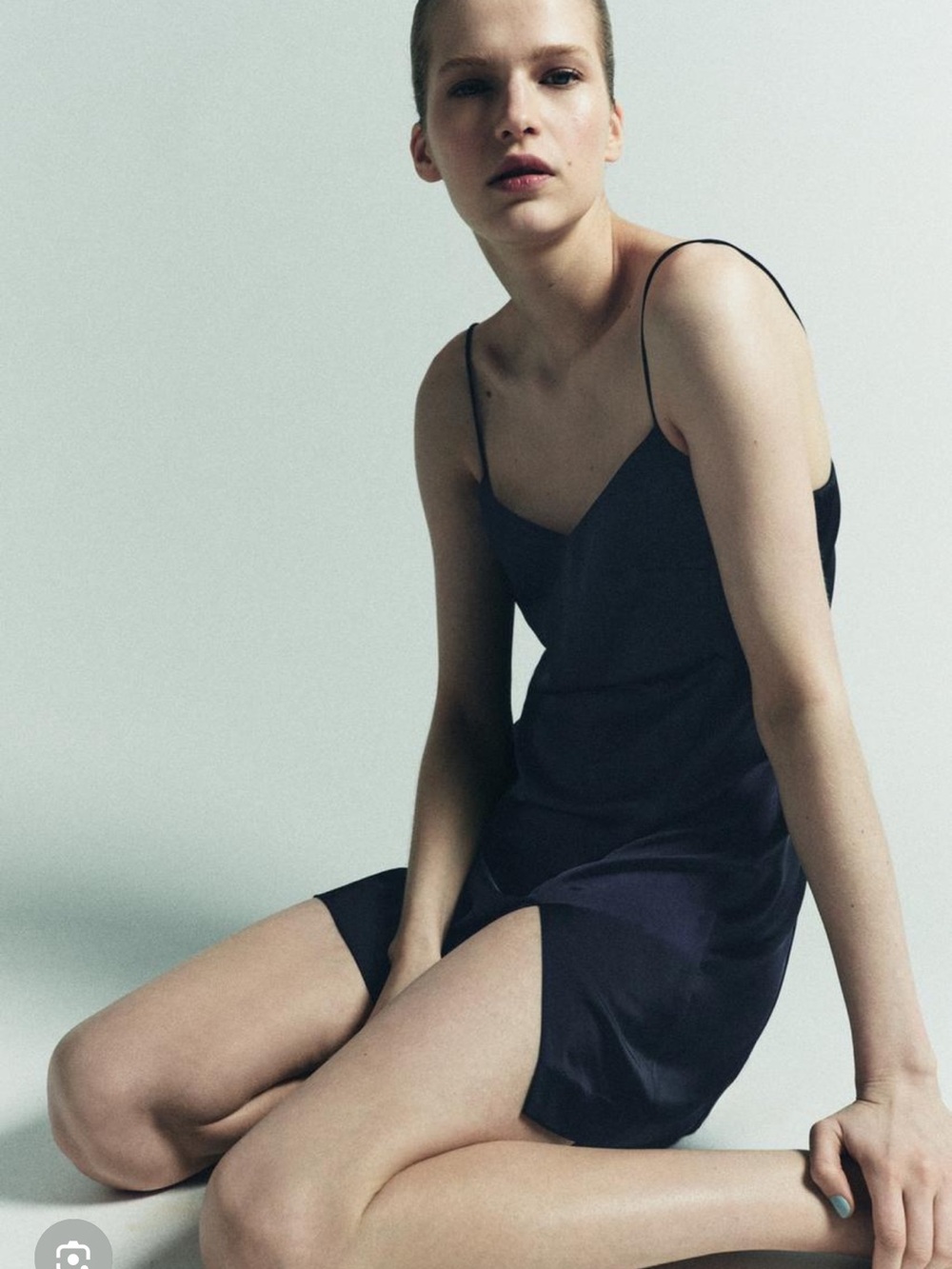 Zara Navy Satin Slip Dress with Side Slit